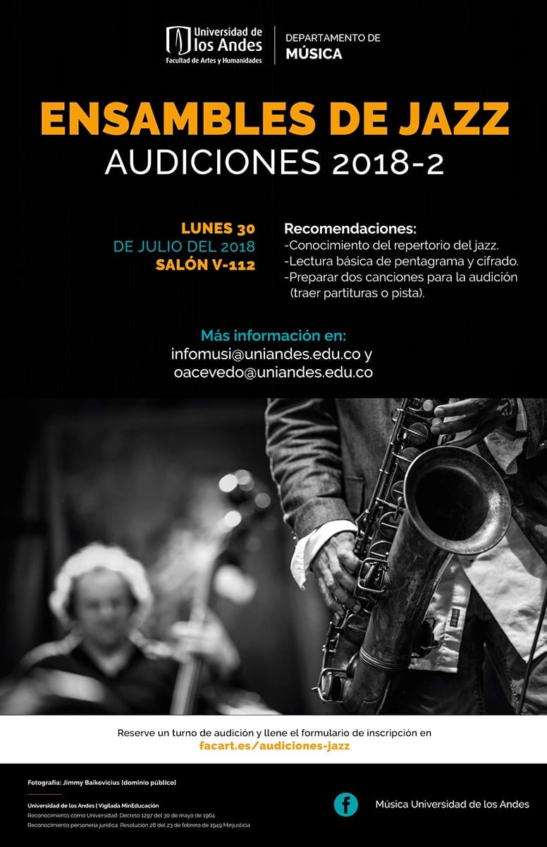 Audiciones para participar en alguno de los ensambles de jazz de la Universidad de los Andes en 2018-2