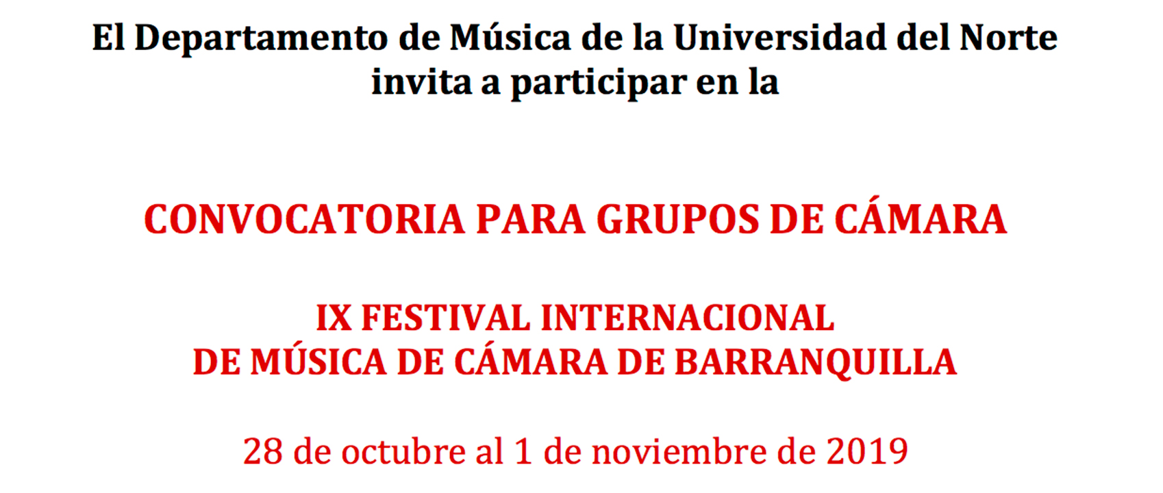 Convocatoria: IX Festival Internacional de Música de Cámara de Barranquilla