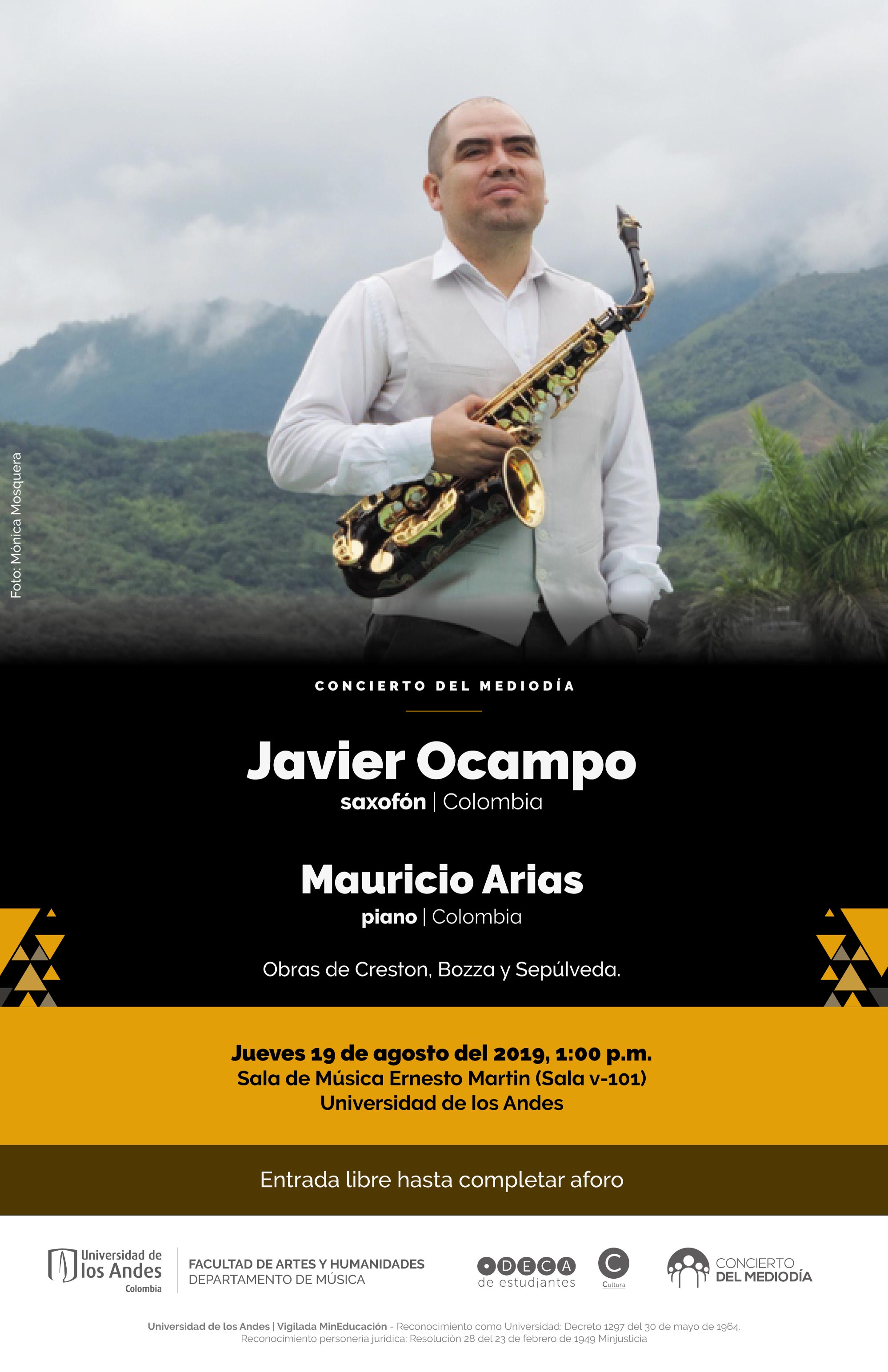 Concierto del Mediodía: Javier Ocampo (saxofón) y Mauricio Arias (piano)