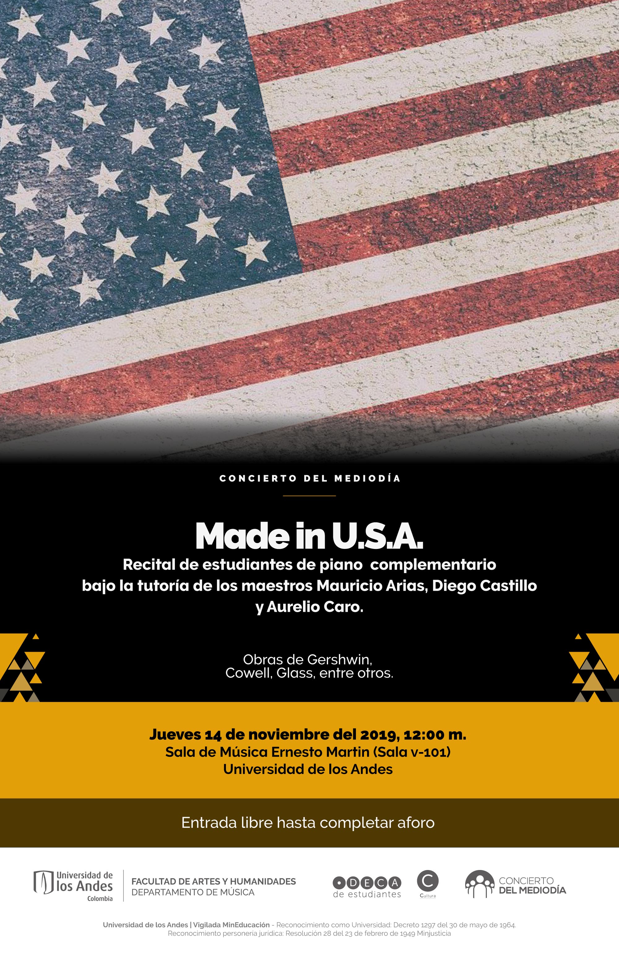 Concierto del Mediodía: Made in U.S.A. – Recital de estudiantes de piano complementario
