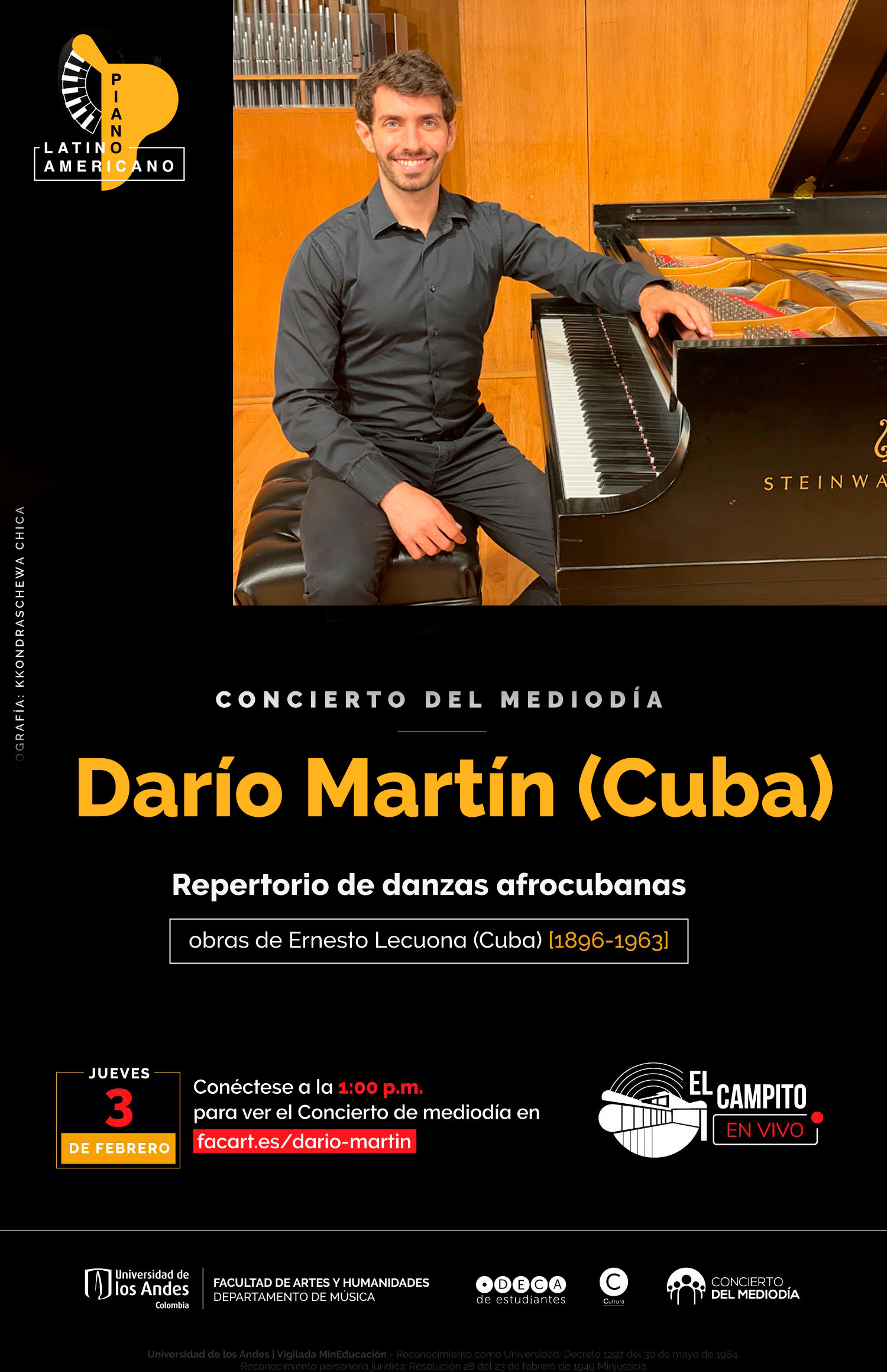 Concierto del mediodía | Mes del piano latinoamericano. Darío Martín (Cuba)