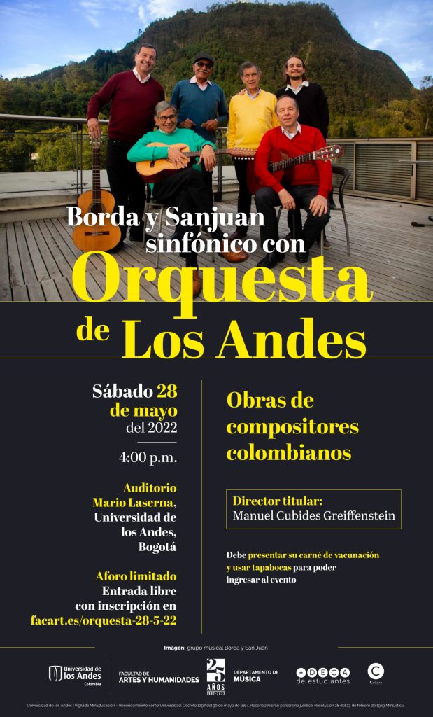 El Grupo Borda y Sanjuan en su formato sinfónico se presentará en el Auditorio Mario Laserna el sábado 28 de mayo desde las 4:00 p.m.