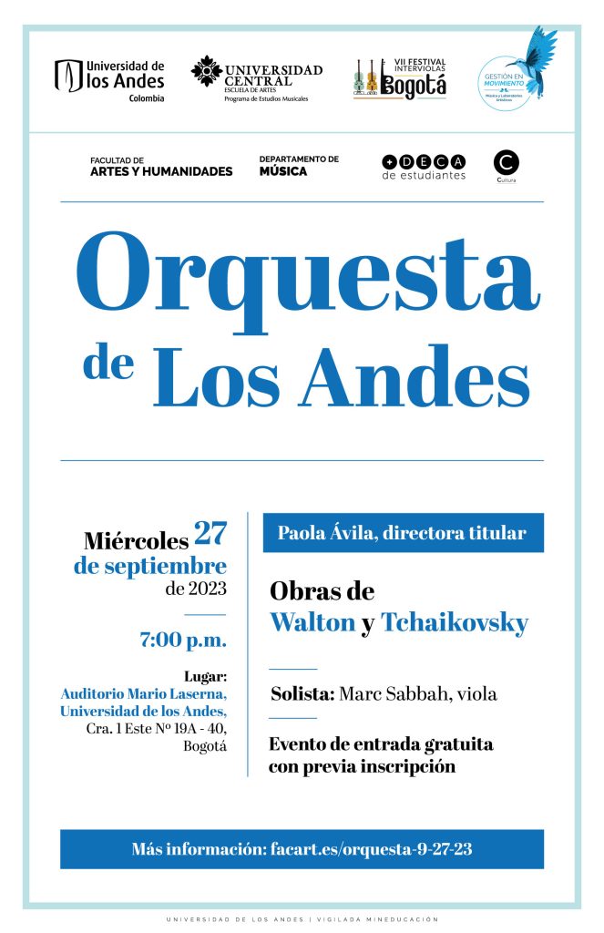 Miércoles 27 de septiembre de 2023 a las 7:00 p.m. en el Auditorio Mario Laserna, Universidad de los Andes