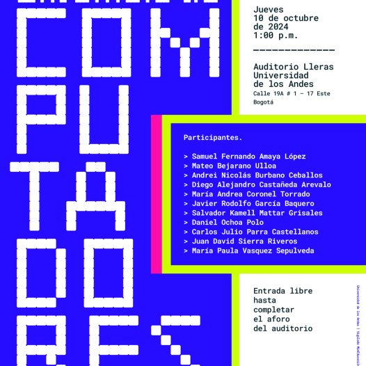 Concierto del mediodía: Ensamble de computadores Uniandes, jueves 10 de octubre a la 1:00 p.m. en el Auditorio Lleras