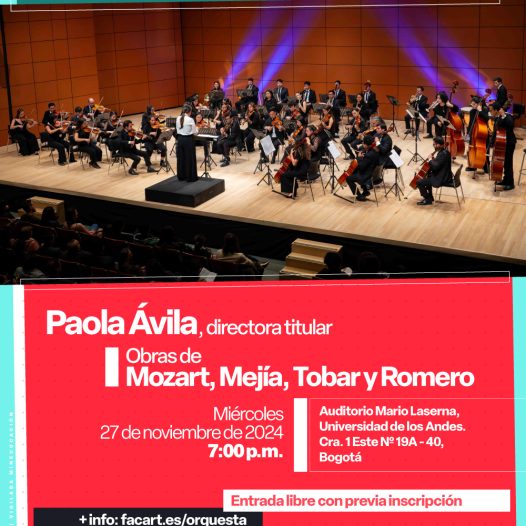 Cuarto concierto de la Orquesta de Los Andes en 2024-2, próximo miércoles 27 de noviembre de 2024 a las 7:00 p.m. en el Auditorio Mario Laserna