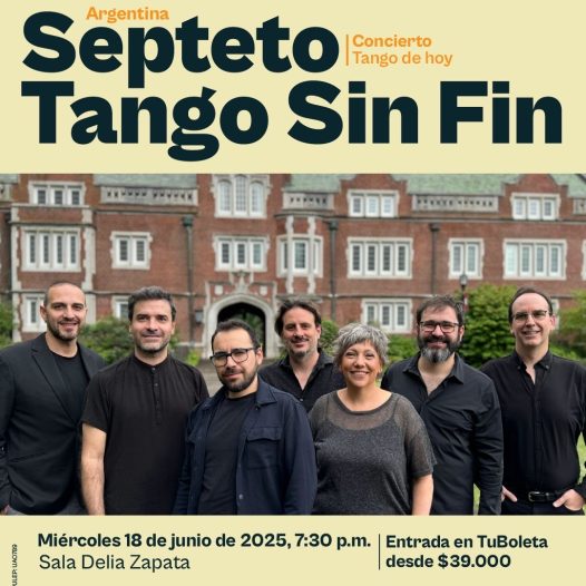 Concierto Tango de hoy: Septeto Tango Sin Fin, próximo miércoles 18 de junio de 2025 a las 7:30 p.m. en la Sala Delia Zapata