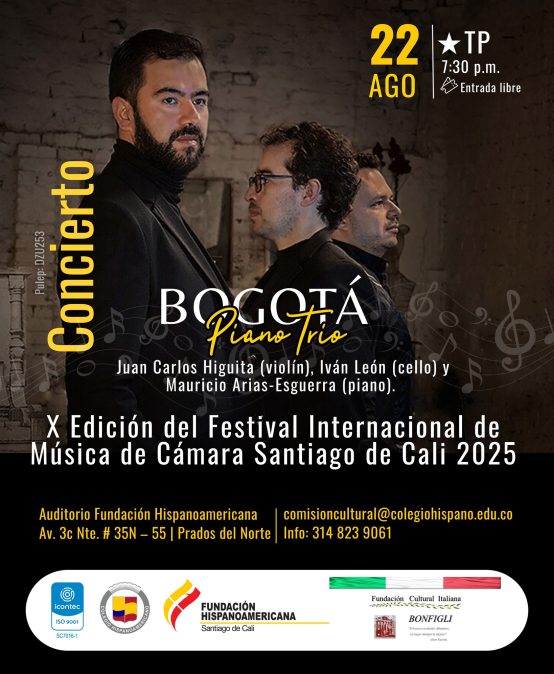 El Bogotá Piano Trío se presenta en el X Festival Internacional de Música de Cámara de Cali 2025