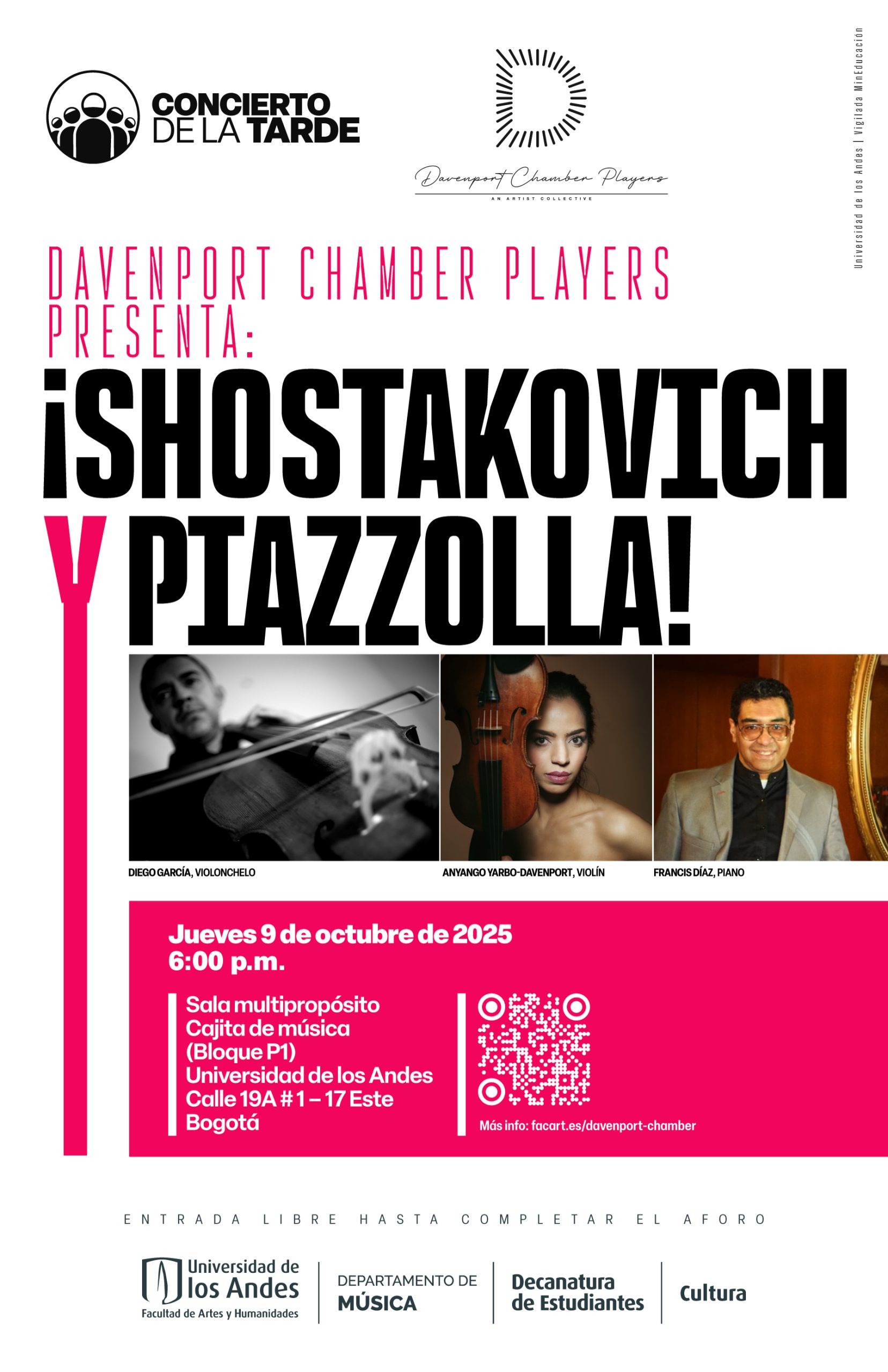 Concierto de la Tarde: Davenport Chamber Players presenta ¡Shostakovich y Piazzolla! Jueves 9 de octubre de 2025 a las 6:00 p.m.
