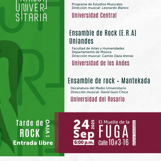 Franja Universitaria: Ensamble de Rock Uniandes - ERA, próximo miércoles 24 de septiembre de 2025 a las 6:00 p.m. en la FUGA