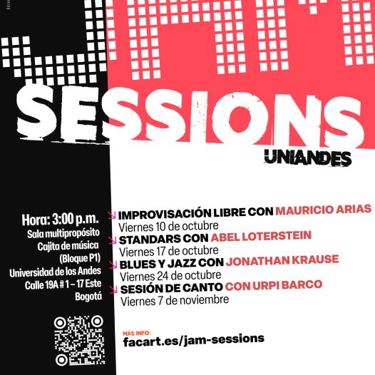 Cuatro oportunidades para explorar la interpretación y la improvisación desde diferentes perspectivas. Los estudiantes podrán tocar en cada sesión para profundizar en la práctica del jazz, la Improvisación libre, el canto y el acompañamiento de cantantes y solistas con repertorios diversos y espontáneos. 